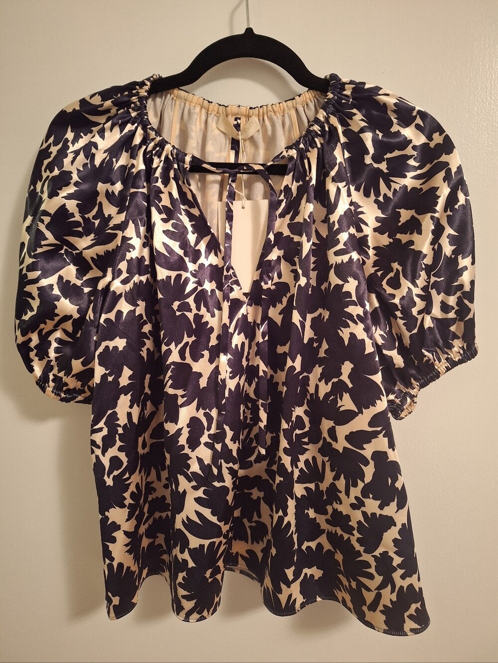 Ulla Johnson Neema Raven Tie Neck Satin Top - Picture 2 of 5